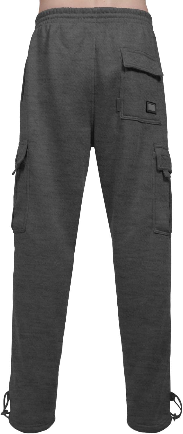 J. LOVNY Mens Comfy Elastic Drawstring Fleece Cargo Sweat Pants (M-7XL)