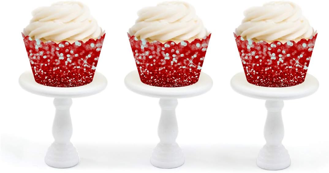 Andaz Press Cupcake Wrapper Decorations, Glitzy Ruby Red, 24-Pack, Birthday Baby Shower Party Theme Colored Bulk Cake Supplies Wrappers Decor, Not Real Glitter