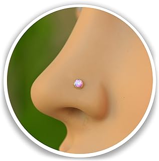 Opal Nose Stud - 3mm pink Opal piercing nose pin  - Tiny Piercings Nose Rings L Shape - Opal nose post stud - Thin Nose pin