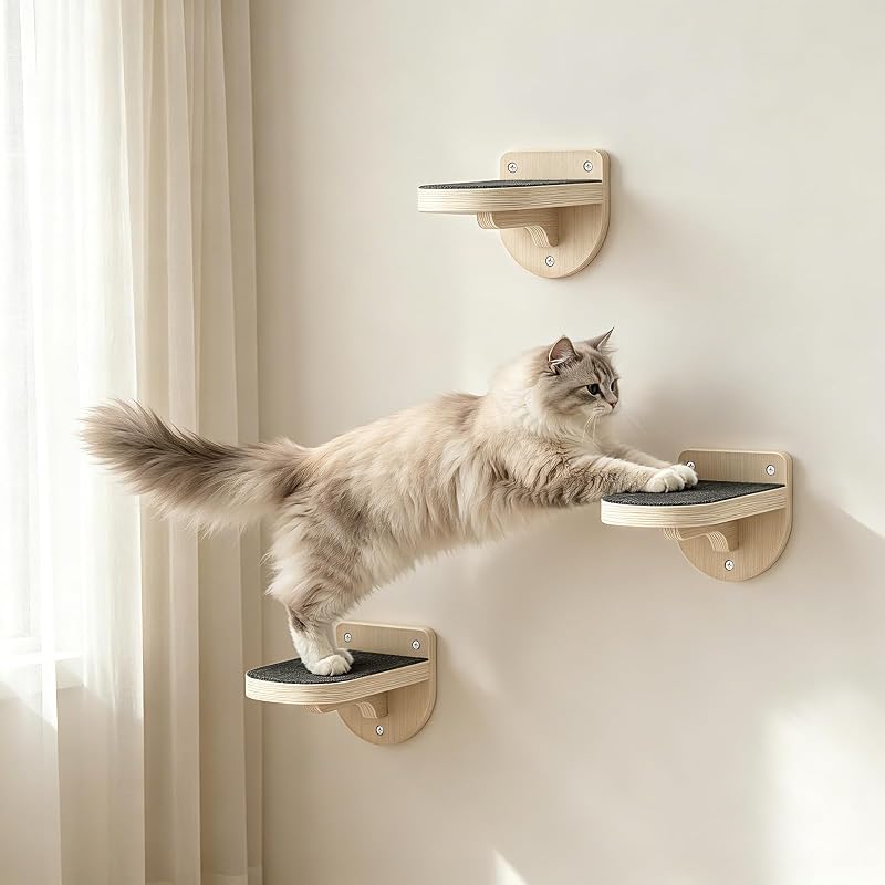 Escadas de Parede para Gatos TIMHAKA em Madeira com Superfície Antiderrapante, 3 Unidades