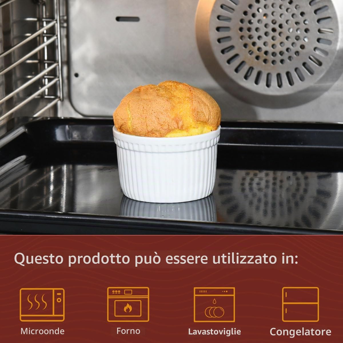 WishDeco Set di 6 Pirottini Ceramica, 200 ml Stampi per Soufflè, Cocotte Forno, Mini Pirottini Creme Brulee, Piccole Ciotole Bianche per Salse, Crema, Aperitivo
