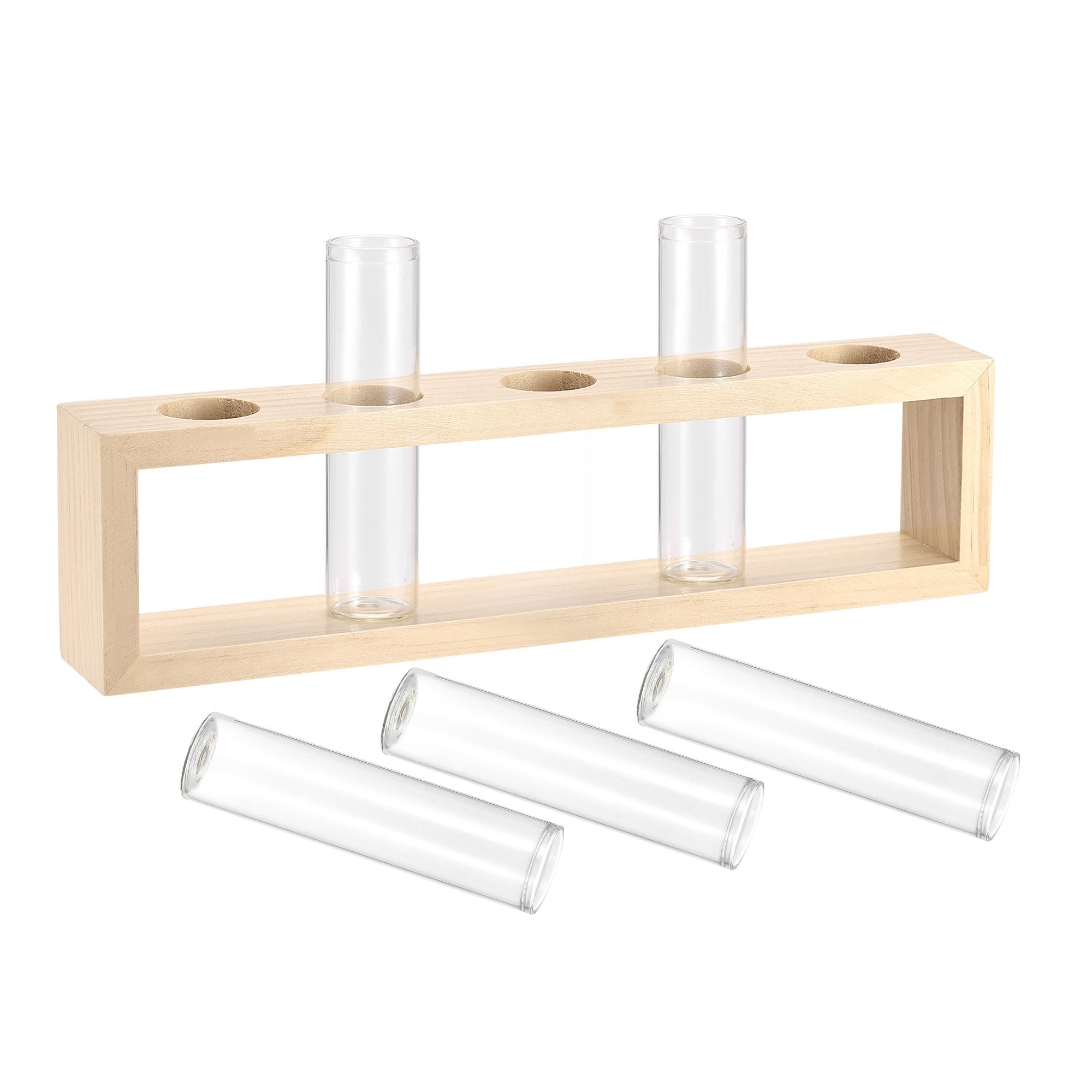 sourcing map 5uds Vidrio Prueba Tubos con 5 Huecos Madera Tubo Estante, Plana Base, 30x119mm, Almacenamiento Contenedor para Experimentos Científicos Muestra Pantalla Decoraciones