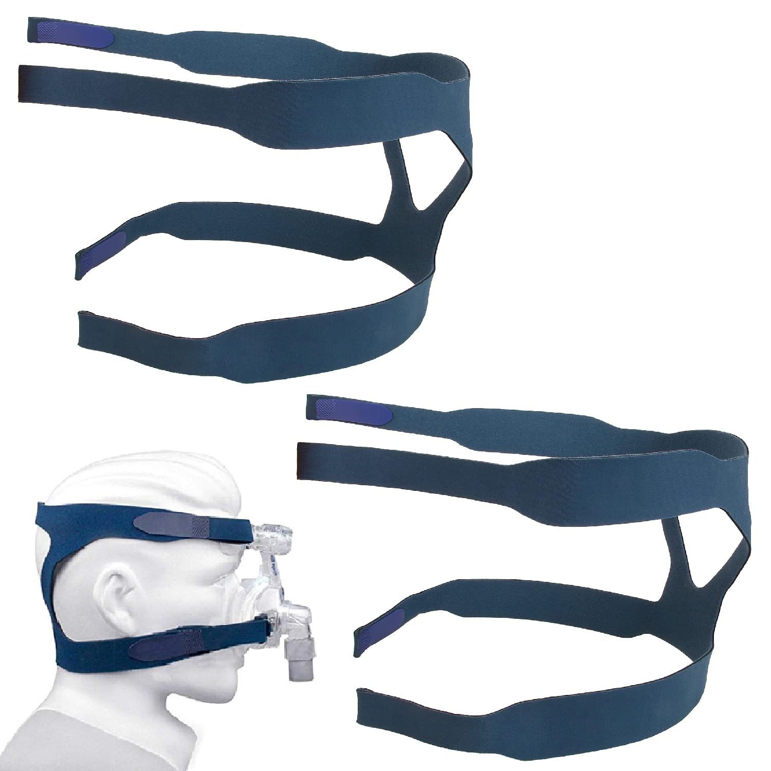 2 Packs Universal Headgear Strap Full Mask Replace Part CPAP Ventilator Headgear (Without Mask) - Blue