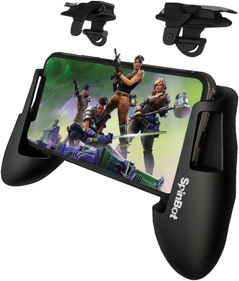 SpinBot Battle Mods X2 Gaming Grip Handle with Conductive Triggers Combo for PUBG Mobile/COD Mobile/Free Fire etc. Support Most Android and iOS Phones-(Jet Black)