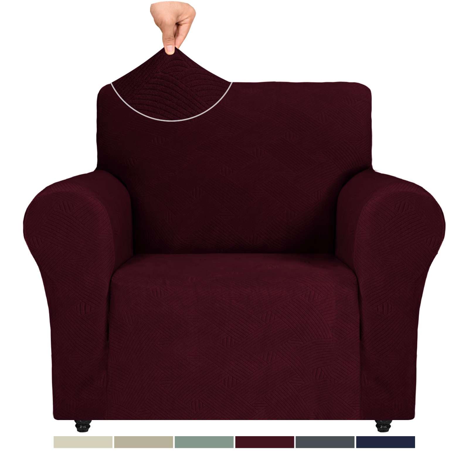 ZNSAYOTX Super Stretch Chair Slipcover (31"-46"), 2023 Newst Universal Sofa Chair Covers for Living Room, Dogs Pet Friendly Anti-Slip Chair Protector Spandex Armchair Slipcovers (Wine Red, Chair)
