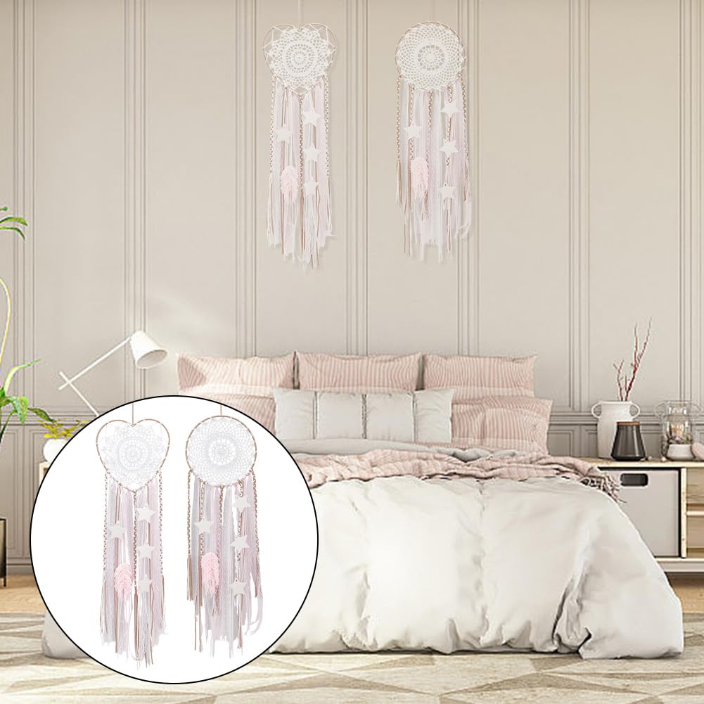 Attrape-Rêves Lune Tissé Main - Décoration Murale Bohème Avec Pompons - Cadeau Chambre Adolescent - 7