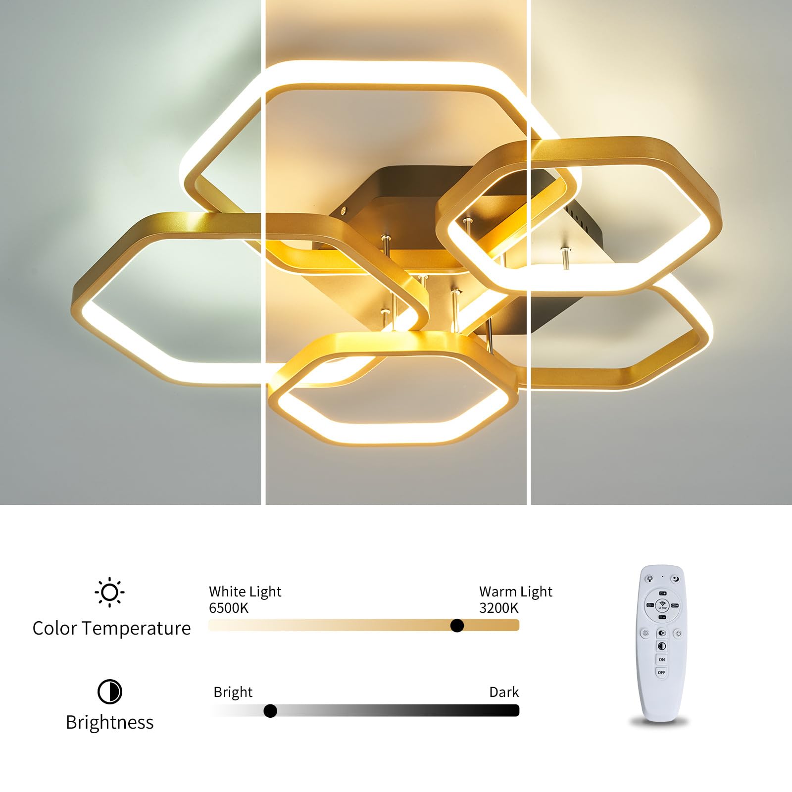 FAZRPIP LED Deckenleuchte Sechseckig - 52W/80W Dimmbar Mit Fernbedienung