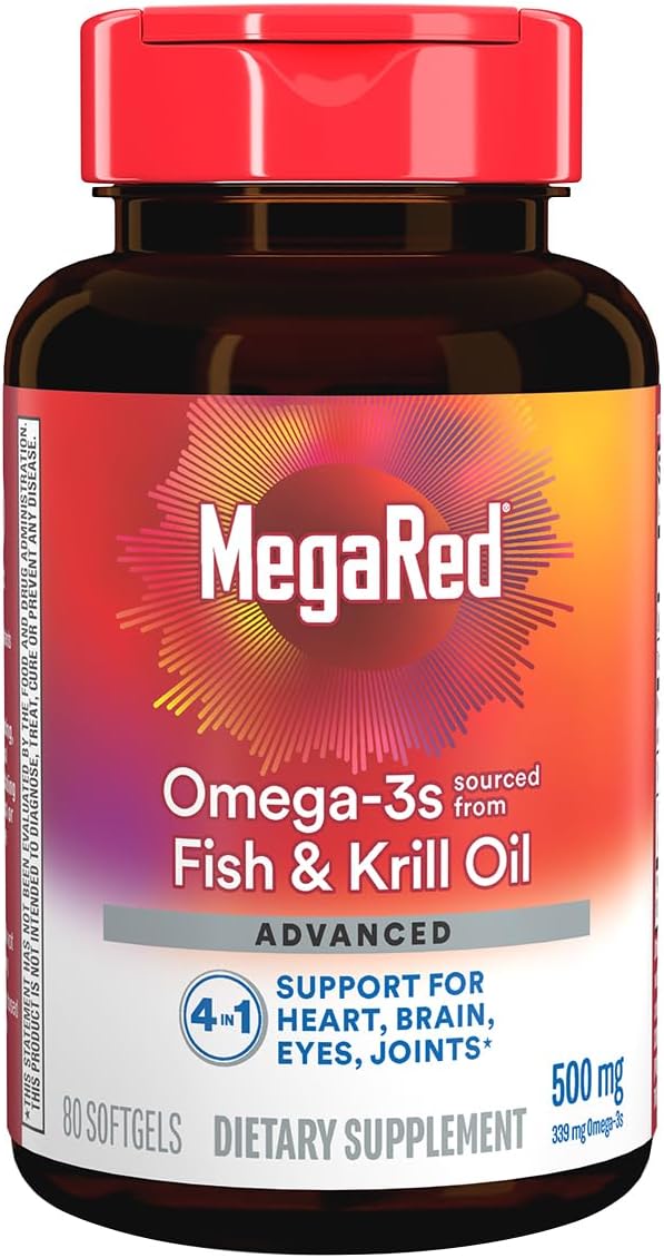 Omega 3 Fish Oil & Antarctic Krill Oil Softgels for Brain, Heart, Joints & Eye Support, (80 Count Bottle), Concentrated Omega 3 Fatty Acid Supplement with EPA, DHA, Phospholipids