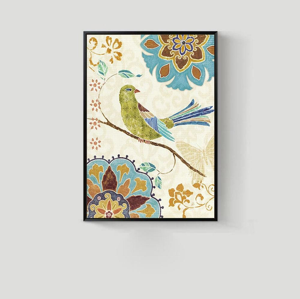 Peinture fleurs et oiseaux 50x70cm pour habiller un mur vide et personnaliser son couloir