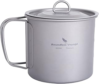 Boundless Voyage Vaso da Esterno in Titanio da 750ml 800ml 1100ml 1300ml con Manico Piegato sul Coperchio Escursione da Campeggio in Campeggio da Picnic Picnic Ultraleggero