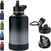 Vista 8 de Botella de agua aislada de 40 onzas con popote, termo de acero inoxidable con vacío, botella de agua térmica grande con 3 tapas a prueba de fugas