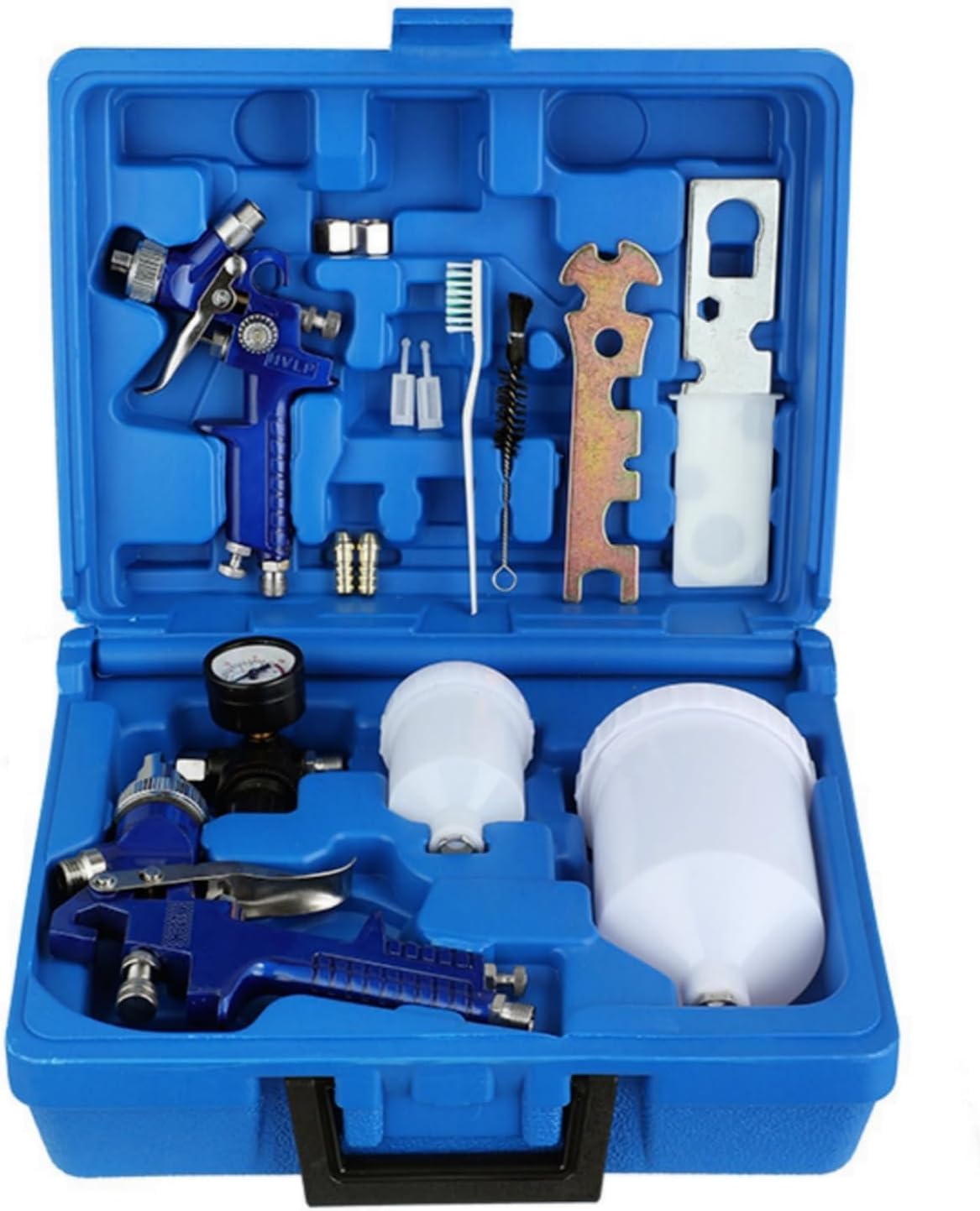 HVLP Air Gravity Spray Gun Set,2 Pcs Sprayer Paint Gun with 0.8mm 150ml & 1.4mm 600ml Nozzle,Air Spray Nozzle Gun with Locking Air Pressure Regulator Gauge for Cake Decor,Model Making,Car Painting