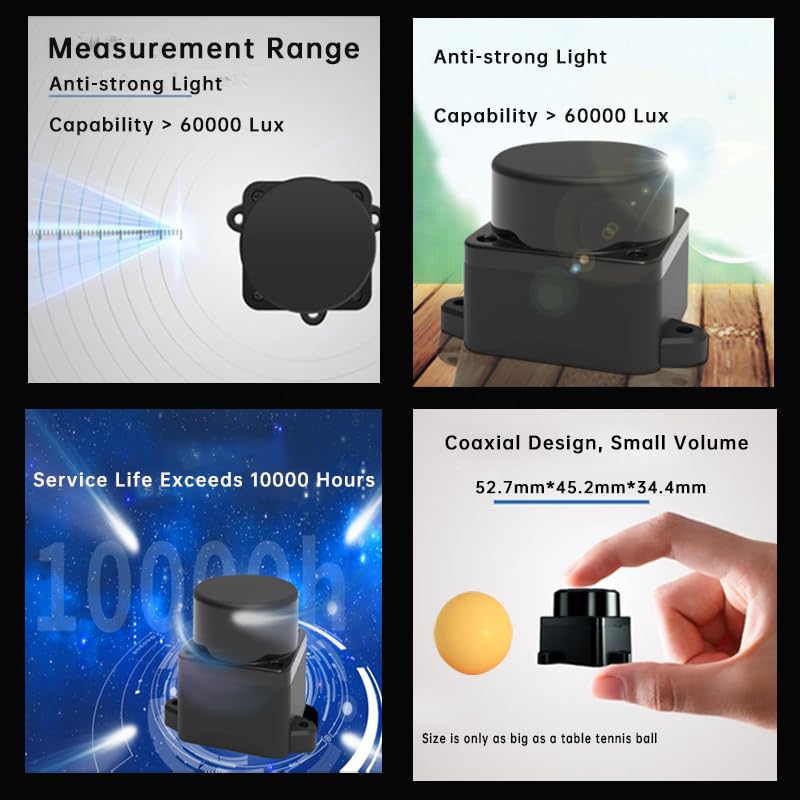 MENGJIE Coin-D6 360° TOF LiDAR Sensor, Coaxial Design Laser Distance Scanner with Enclosed Housing, High-Precision Lidar Module for Robot Navigation, SLAM Mapping, Compatible with ROS & Raspberry Pi