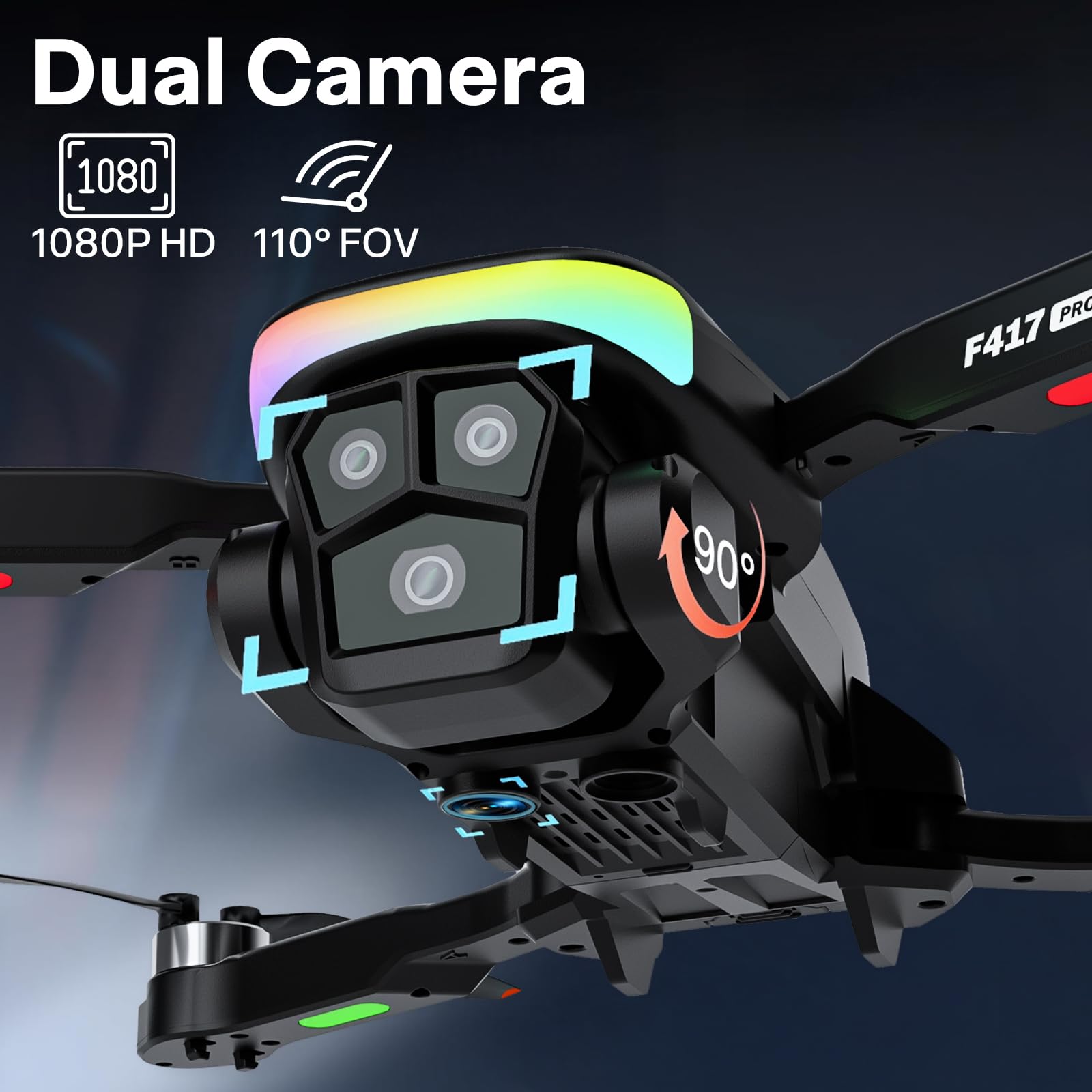 Drone with 1080P Camera Screen Remote Control,RGB LED Light FPV Drone Quadcopter for Adults Beginners,Headless Mode Altitude Hold Optical Flow Positioning,One Key Start/Land Foldable,3 Speed Modes