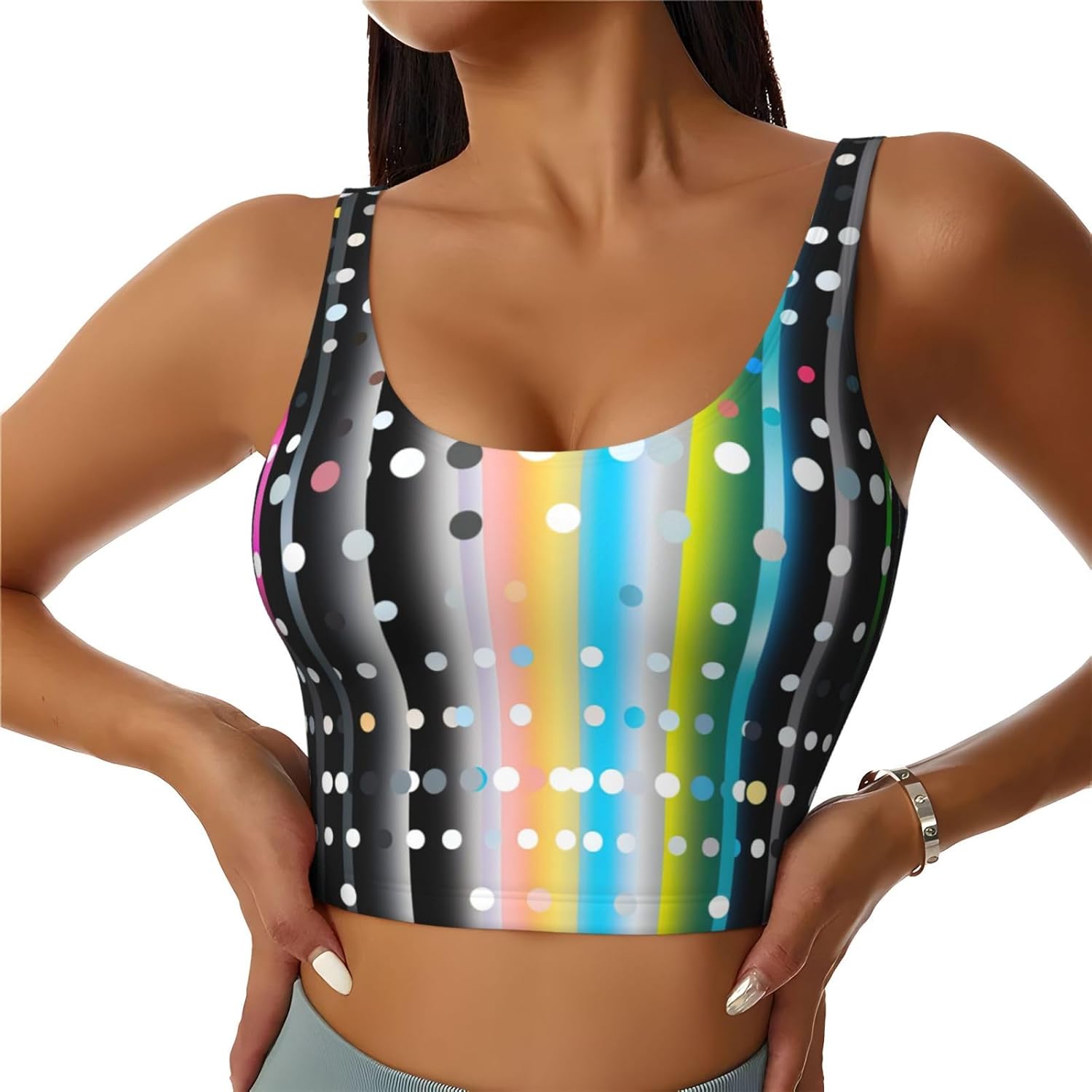 Rainbow Dot1 Print Sports Bras for Women Funny Yoga Crop Tank Tops for Exercise Running Cycling Gym