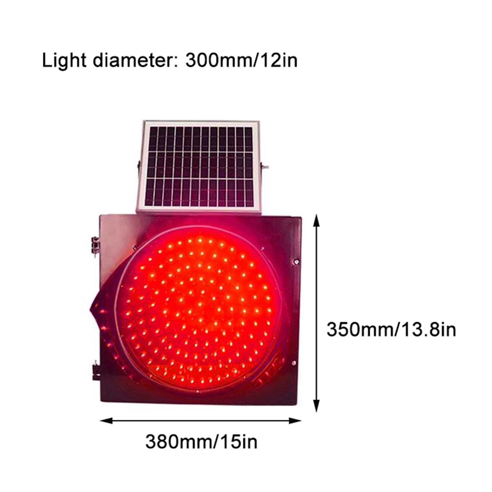Solarna lampka sygnalizacyjna, 300 mm, migający czerwony znak z panelem słonecznym i osłoną przeciwsłoneczną dla lepszej widoczności na skrzyżowaniach i zakrętach, ekologiczne rozwiązanie do kontroli