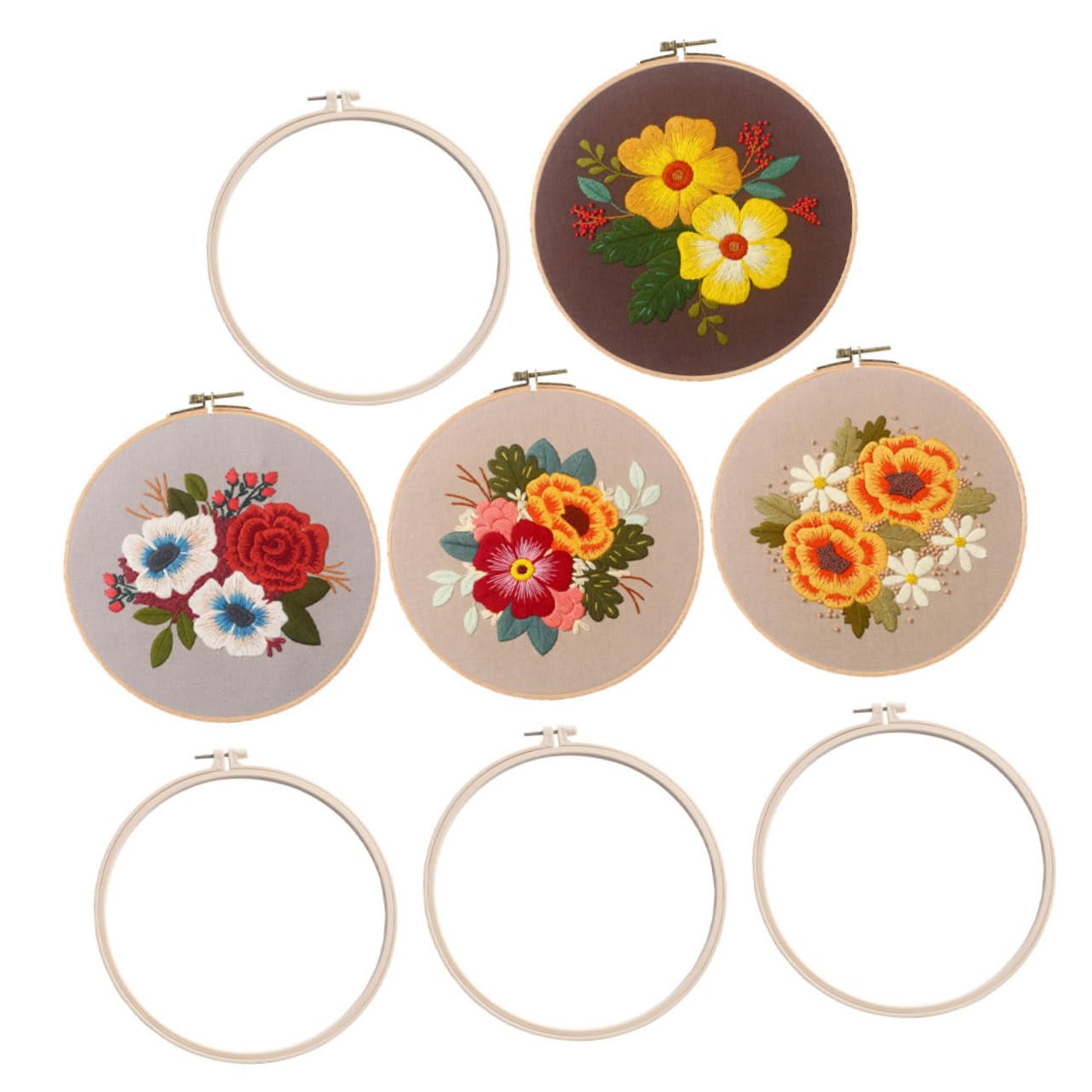 VILLCASE Set Ricamo Rotondo 8 Pollici 4 Pezzi per Bambini Fai da Te | Kit con Ago, Filo e Tela, Uso Home Making e Art Craft, Materiali Legno e Cotone