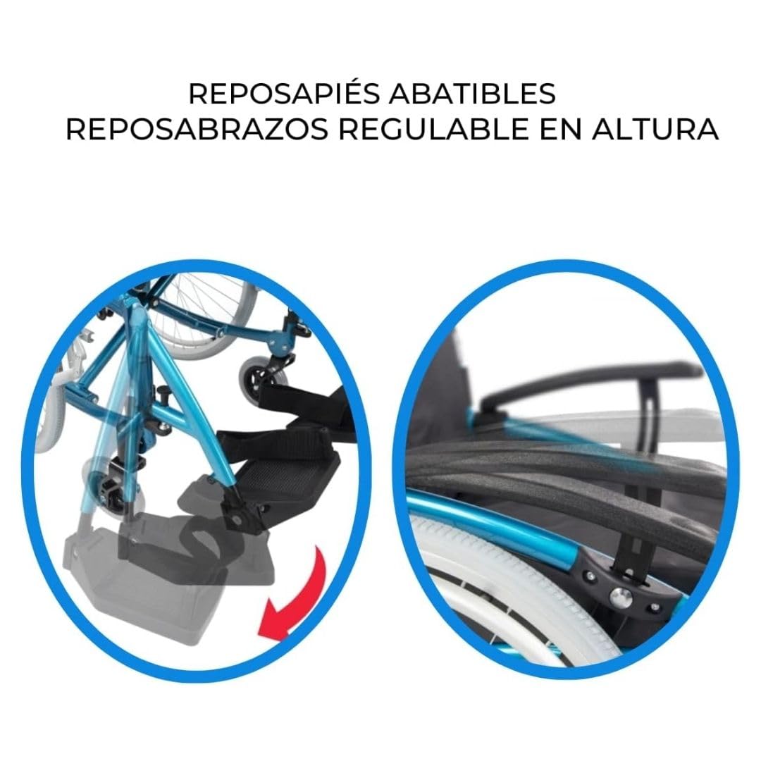 Mobiclinic® pro, Fauteuil roulant pliable leger, Venecia, Roulettes escamotables par un bouton, Premium, Coussin épais, Aluminium, Dossier divisible, Ceinture sécurité, Hauteur réglable