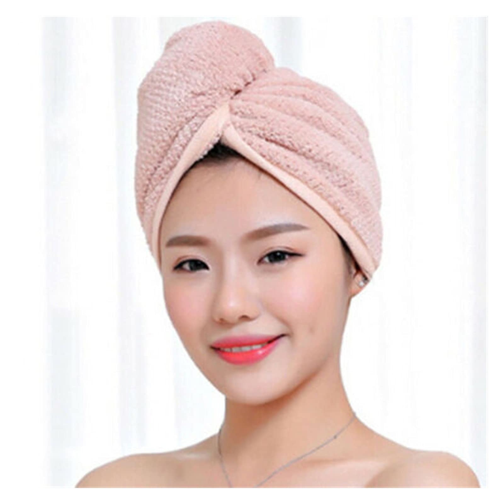 ręcznik do suszenia włosów mikrofibra do włosów szybkoschnąca suszarka do ręczników kąpiel Wrap Hat Quick Cap Turban Dry (kolor: kawa) (różowy)