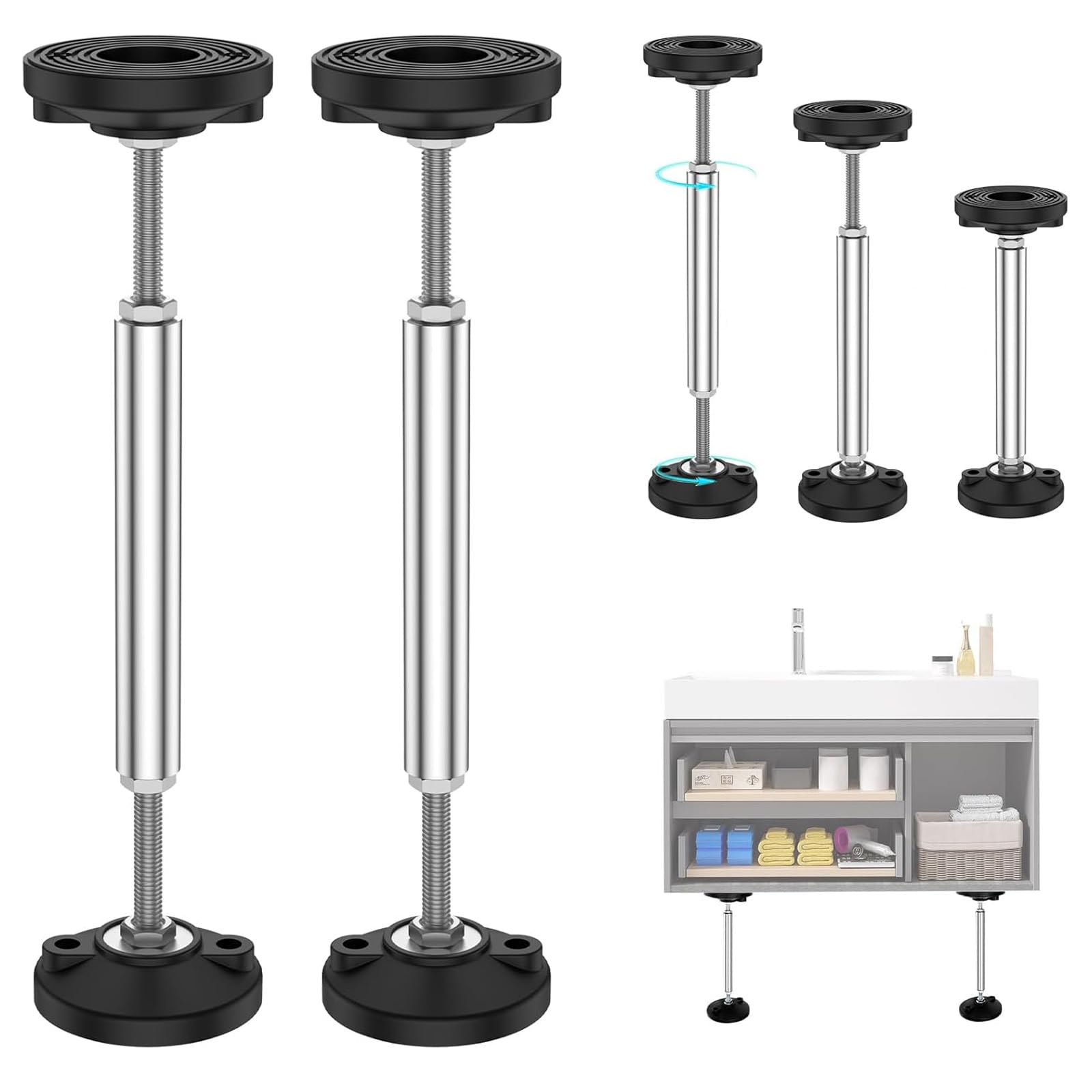 2 Pezzi Puntello Telescopico Regolabile,Aste Di Supporto Telescopiche Da 38-52 Cm,Puntelli Telescopici Regolabili Per Pensili, Mobili Da Bagno, Mobili Tv, Mobili Da Cucina,Capacità Di Peso 300 Kg