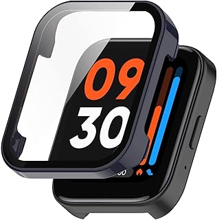 TINGYR Capa para Realme Realme Watch 3, PC + vidro temperado para proteger a tela, capa anti-queda, tudo incluído para relógio Realme Realme 3. (tinta azul)