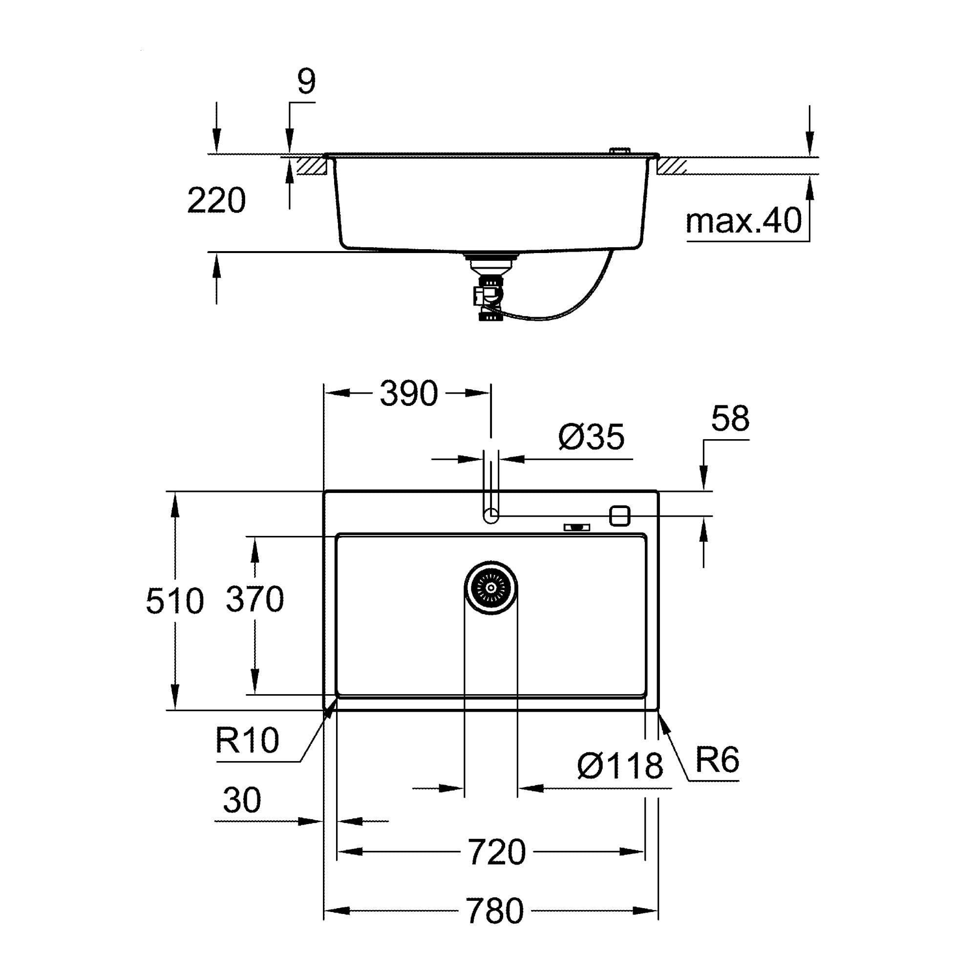 Grohe K700 Kompositspüle granit schwarz 31652AP0 78 x 51 cm
