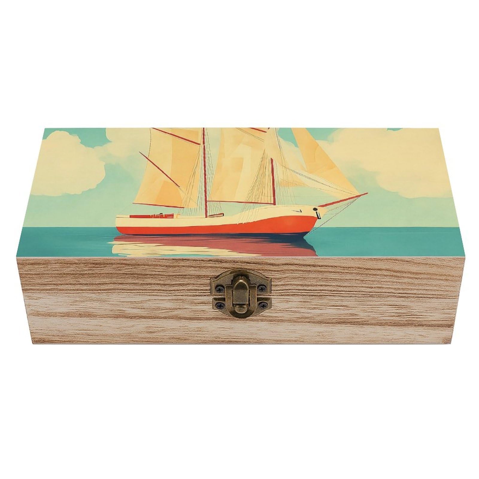Oudrspo Nautical Sailboat Retro Wooden Storage Box Keepsake Jewelry Decorative Art Storages Box Gift Boxs