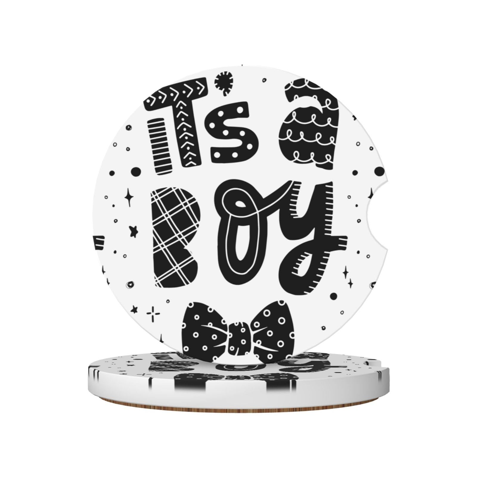 Xiso Ver It's a boy Car Cup Coasters 2 Pack Ceramic Cup Holders 2.56" Cork Base Drink Coasters with Finger Notch for Easy Move of Car Cup Holder