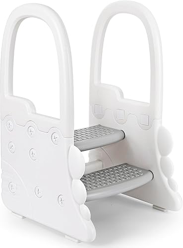 IDEALHOUSE Taburete de 2 escalones para niños, taburete de plástico de 2 escalones para lavabo de baño, entrenamiento para ir al baño, taburete para