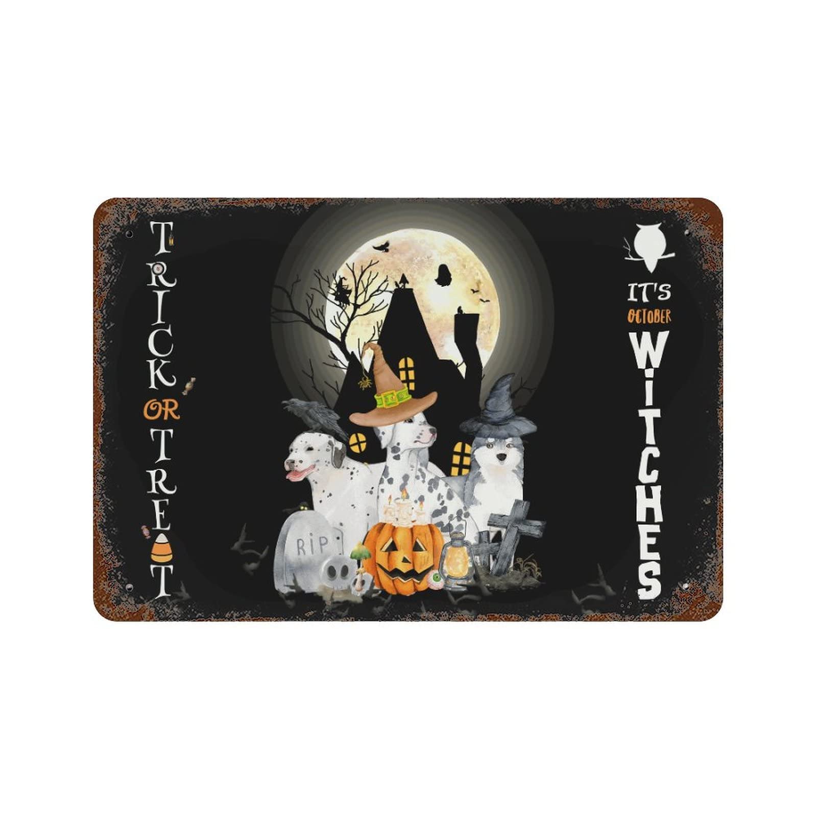 Plaque en métal Halloween résistante inscription Trick or Treat