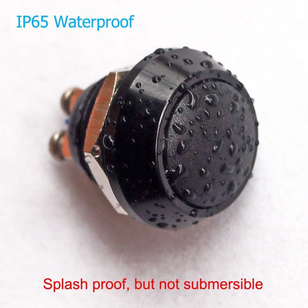 URTONE Momentary Push Button Switch, UR123, 1NO SPST DC/AC 36V 2A Aluminum Alloy Metal Shell Suitable for 12mm 1/2" Mounting Hole - Black