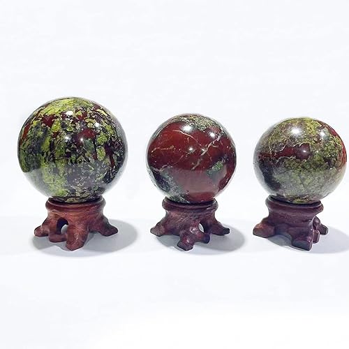 Vista 6 de AMNOOL Esfera natural de jaspe de sangre de dragón, esfera de cristal de cuarzo, adorno curativo, espécimen de bola de adivinación, escultura