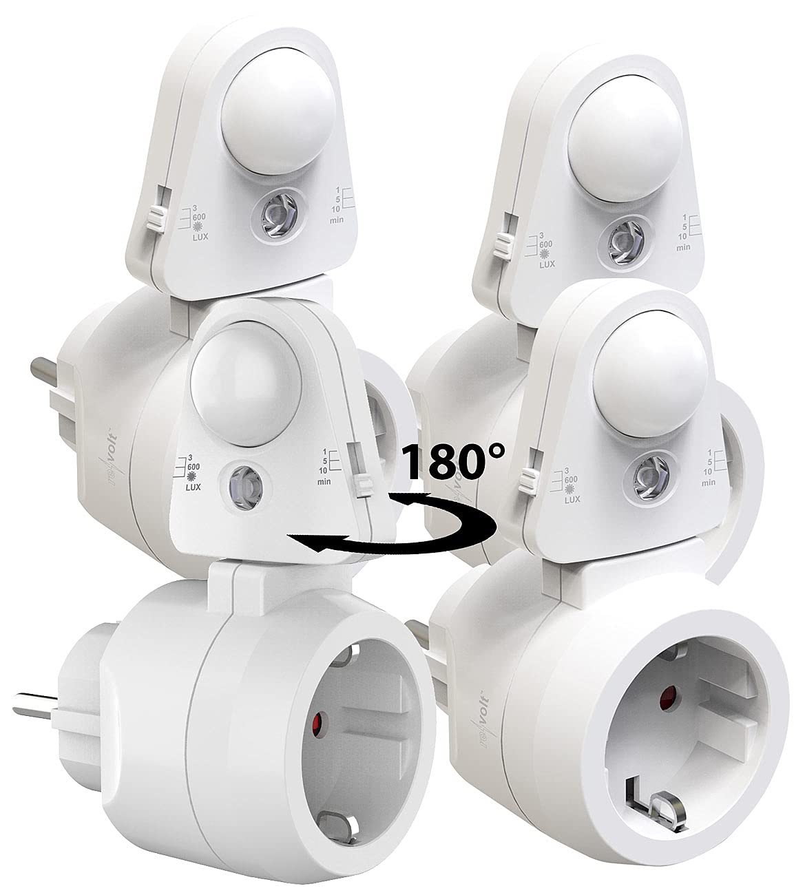 revolt Lichtsensor-Steckdose: 4er Pack Steckdose mit PIR-Bewegungs- und Licht-Sensor (Steckdosenbewegungsmelder, Bewegungsschalter, Switch)