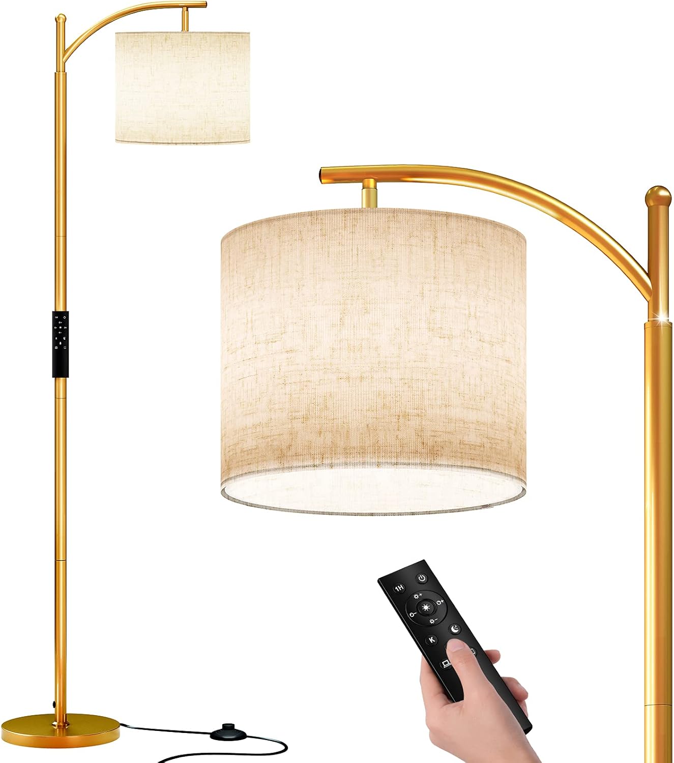 SUNMORY Arc Floor Lamp, Modern Floor Lamp with Romote Control and Stepless Dimmable Bulb, Metal Standing Lamps with Hanging Lampshade for Living Room, Bedroom, Office (Black) - - 