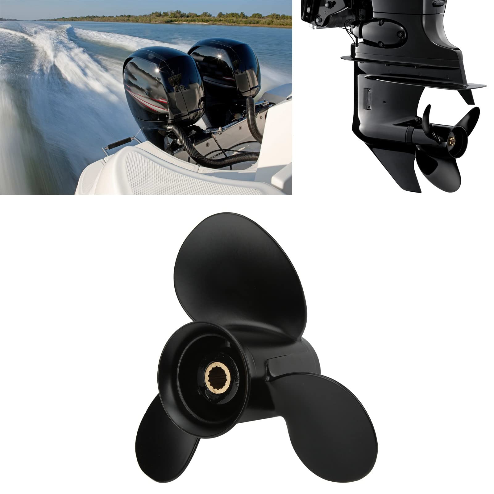 Walmeck in Lega di Alluminio a 3 Pale 9,25 X 11 Pollici con 14 Denti Destra per Motori Fuoribordo Mariner, 9,9-20 CV, Design della Geometria della Pala OEM