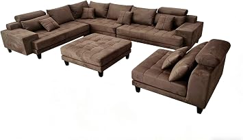 Stendmar L Shape U Shape Reversible Modern Microfiber Fabric Sectional Couch Sofa Set S150DBR Brown, Extra Large