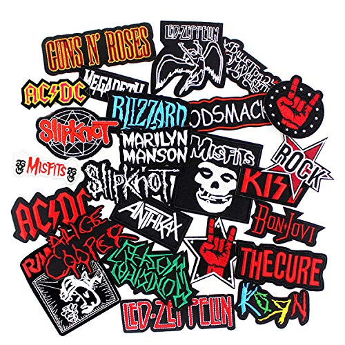 25pcs Bank Rock Music Patches Mixed Band Rock Music Patches Embroidered Badge Punk Hippie Clothes Stickers Iron on for Clothes Jacket Jeans Applique
