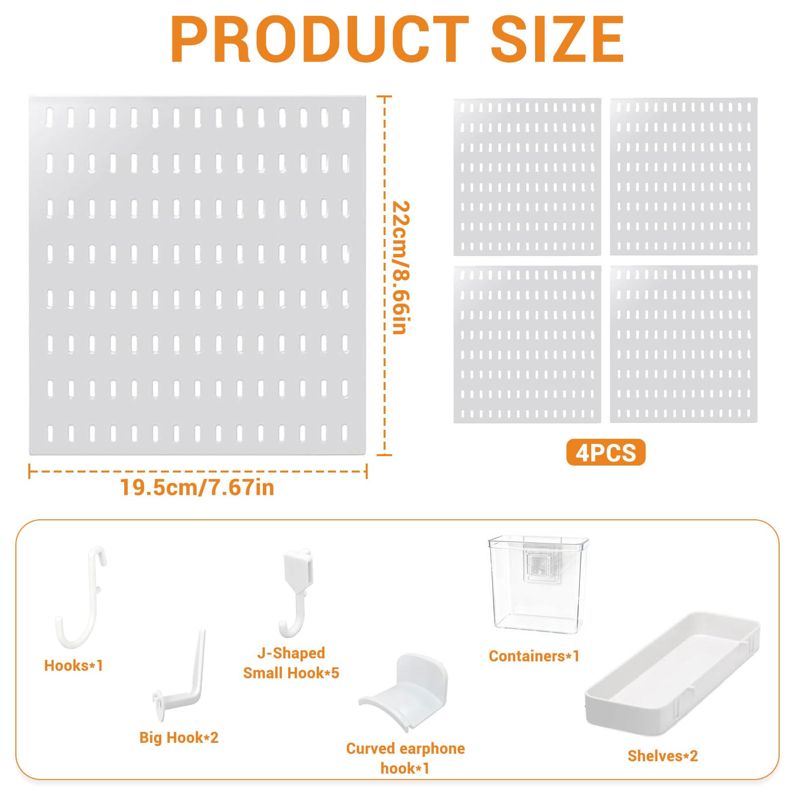 Stecktafel-Kombinationsset, mit 4 Stecktafeln (30x30cm) + 20 Zubehör, Modular zum Aufhängen für Wand-Organizer, für Wand-Organizer, Bastelorganisation, Ornament-Ausstellung, Kinderzimmer