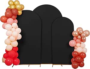 FOTSHARER Set Of 3 Black Spandex Wedding Arch Covers - 4FT, 5FT, 6FT Sizes, 2-Sided