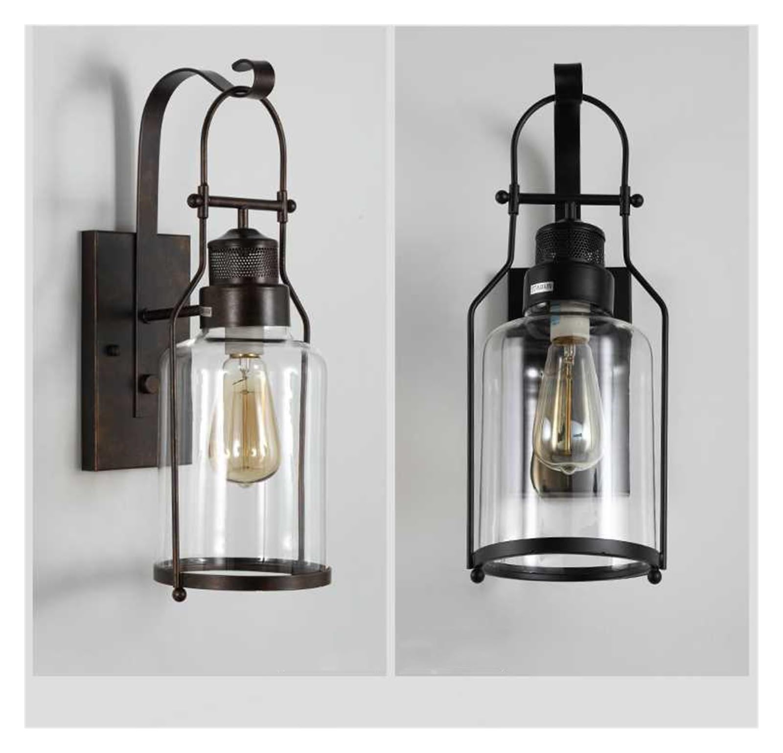 Retro Iron Garden Yard Wall Lamp Outdoor Light Bedroom Aisle Restaurant Lamp Cafe Light Glass Sconce