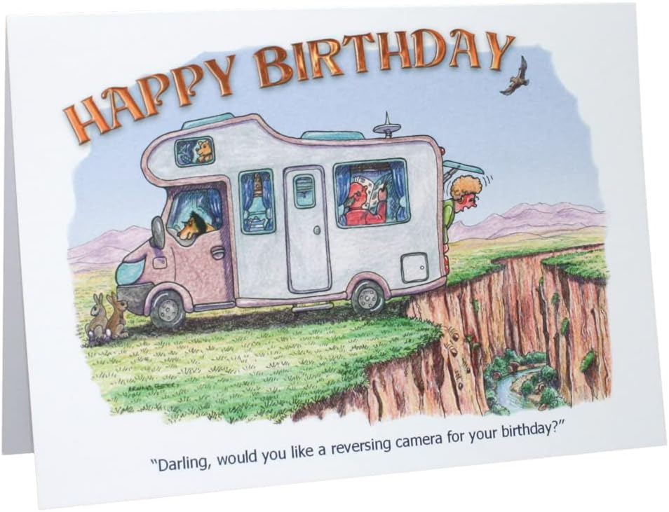 Happy Birthday Motorhome Caravanning Humour Cartoon A5 Funny Blank Greeting Card by Armand Foster