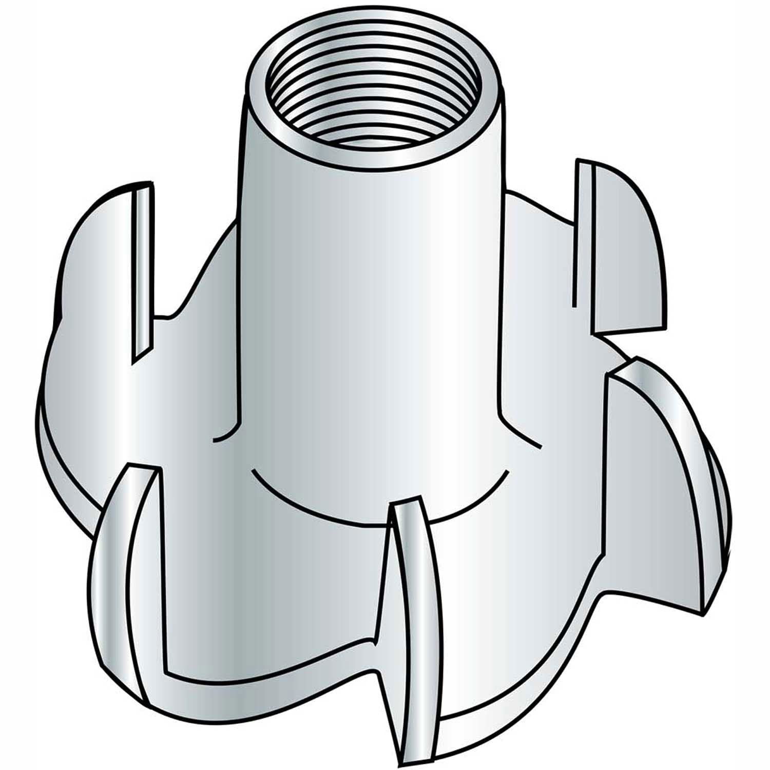 Tee Nut, 1/4-20 x 5/16", 3 Prong, Steel, Zinc, 250 Pack