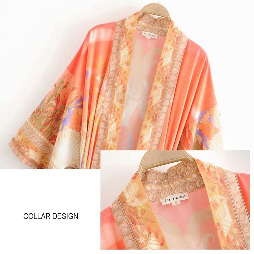 Peignoir de Plage Poncho de Bain d'été pour Femmes, Femmes Spa Longues Robes de Bain Kimono Serviette Robe de Chambre Plage avec Poches