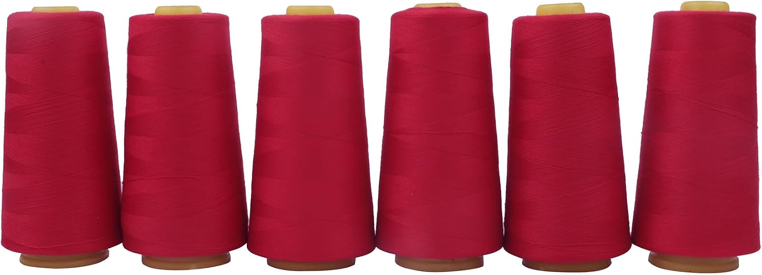 Polyester Sewing Thread All Purpose Knotless 40S/2 (Tex27) 6 Cones of 2750 Yards Each Spool Thread Total 16500 Yards for Serger Sewing Machine Quilting Piecing Hand Stitching (Bay Berry)