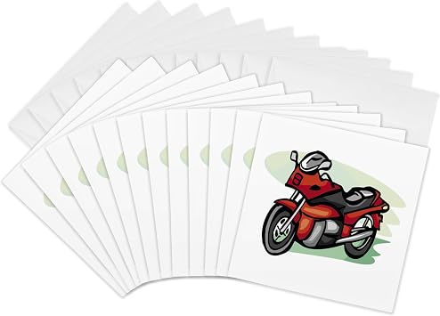 3dRose Greeting Cards - Red n Black Motorcycle - 12 Pack - Childrens Art