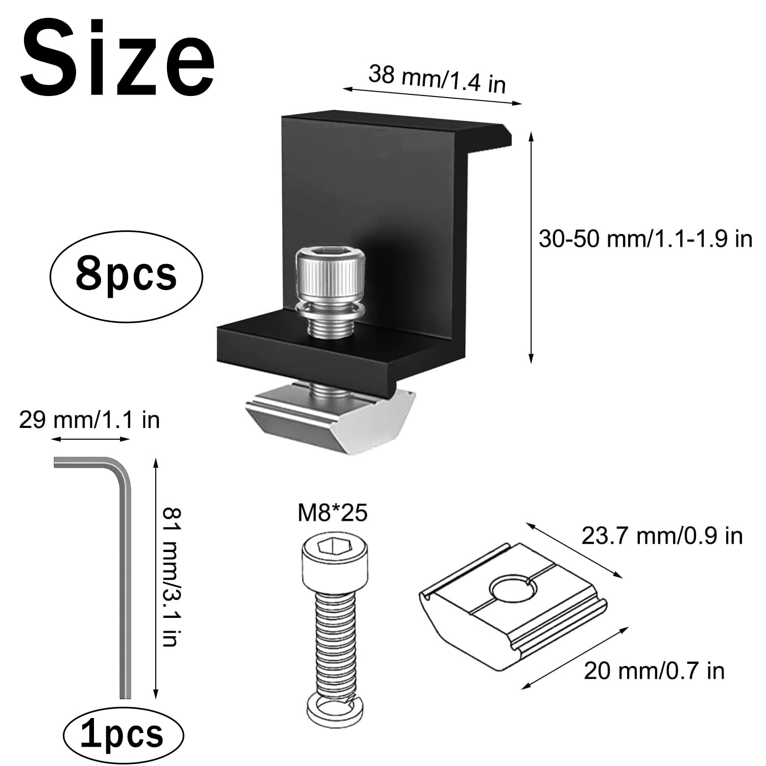 Produktbild von Solarmodul Endklemmen Set 30mm – 8 Stück Schwarze Z-Halter Aus Alu Für Dach, Boot, Wohnmobil & Co.