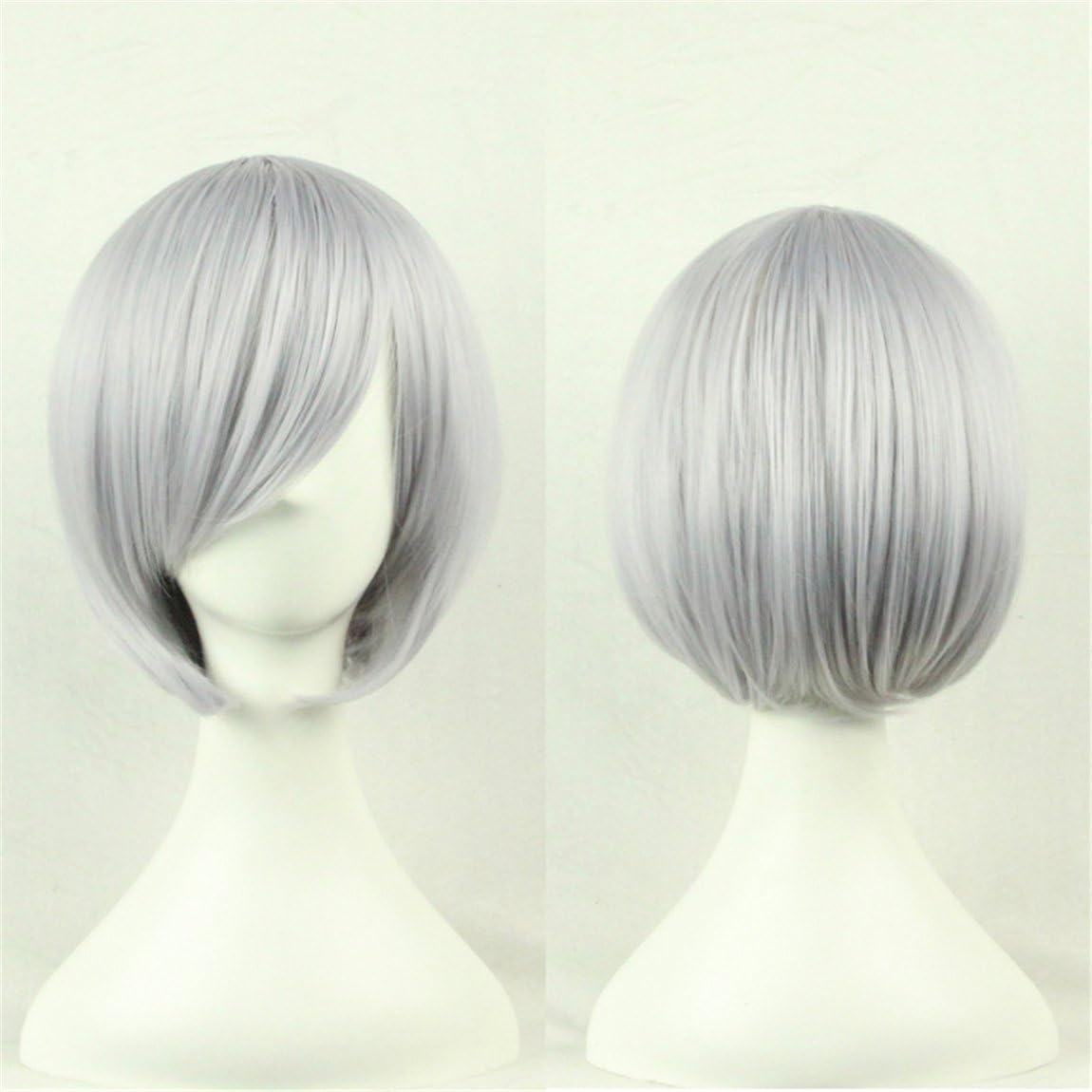 CHIGUO Short Wigs Cosplay Hair Wig Hairpieces for Women and Girls Cosplay, Festival, Rock Music Festival, Halloween, Costume Party Fancy Dress + Free Wig Cap and Hairpin (Grey)