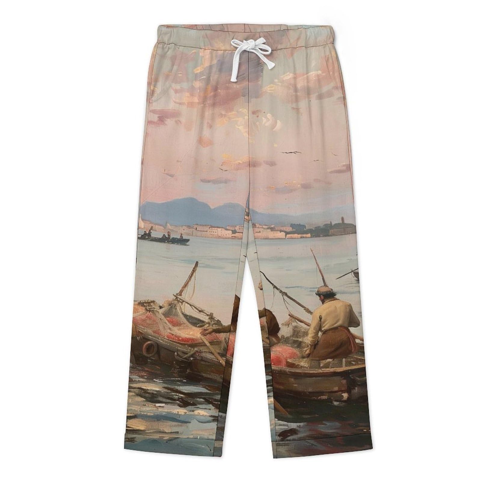 OLEETS Pigiama A Maniche Lunghe da Uomo - Andare in Barca sul Mare Pigiama Invernale Pantaloni Top Caldo Autunnale Traspirante Morbido 2 Pezzi Casual Ampio