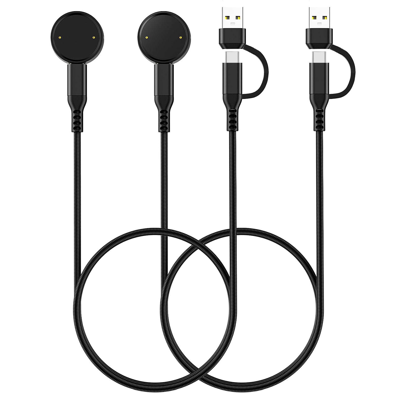 TiMOVO 2 Pack Charger Compatible with Amazfit Bip 6/Active 2, 2-in-1 Type C Replacement Charging Cable with Charging Base for Smart Watches (1m)
