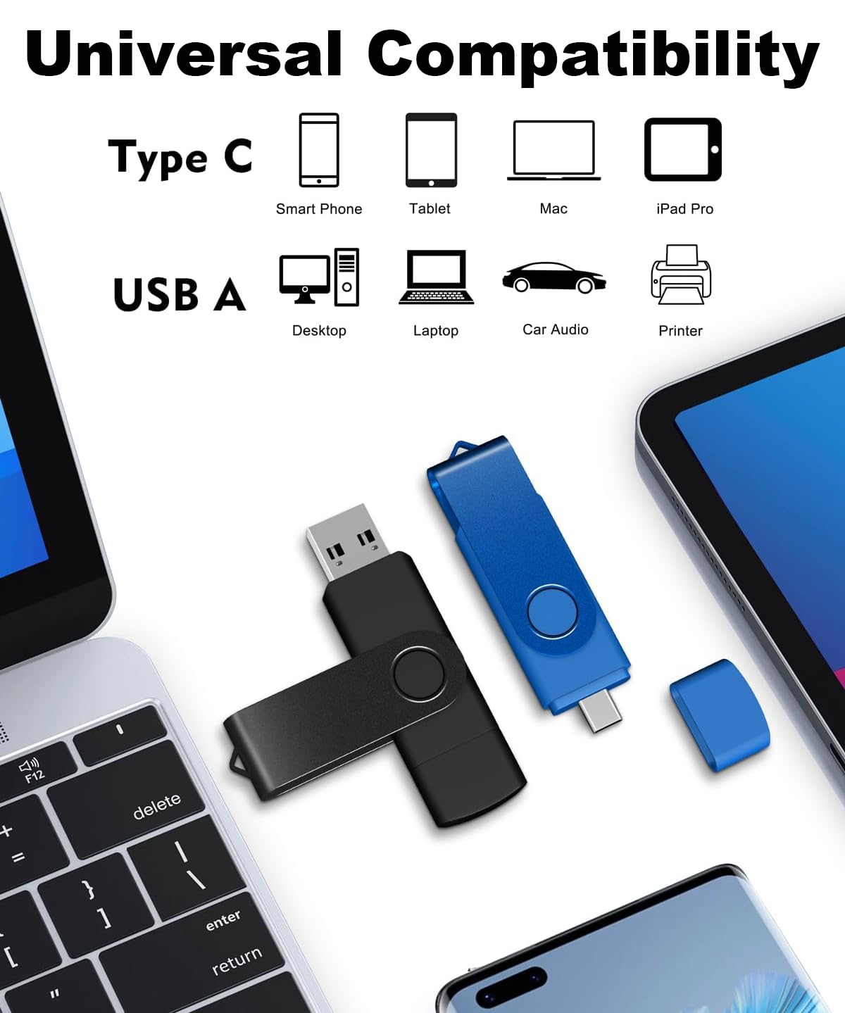 Chiavetta USB C con doppia chiavetta USB 3.0 da 128 GB, design girevole, 2 in 1, per smartphone Android, computer, MacBook, tablet, PC, confezione da 10